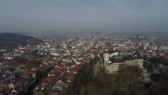 Aerial of Ljubljana with the castle