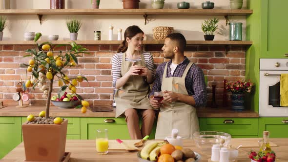 Beautiful and Multiracial Couple Have a Breakfast