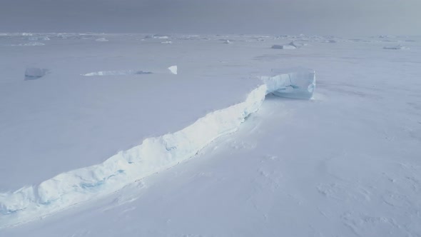 Tabular Iceberg Stuck Arctic Ice Field Aerial View
