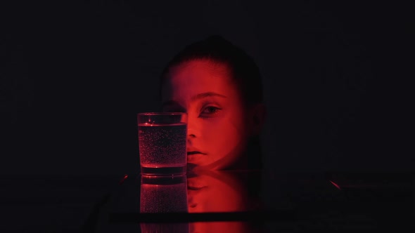 Water Detox Daily Habit Woman Glass Neon Light