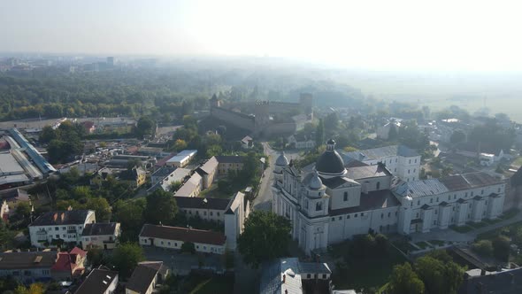 Aerial Shot The City Luck. Summer Morning Lubart's Castle. Ukraine