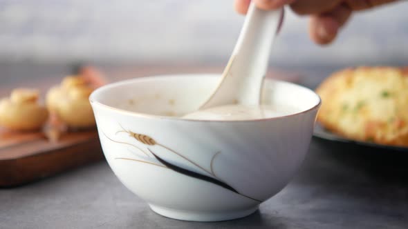 A Bowl of Homemade Cream of Mushroom Soup