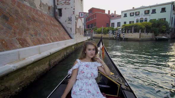 Young Girl in Gondola in Venice