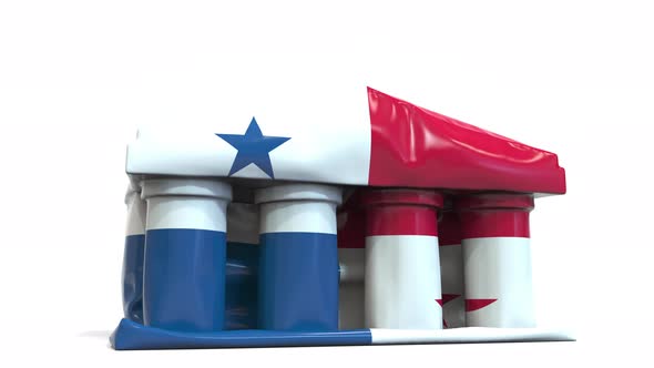 Deflating Bank or Government Building with Flag of Panama alt