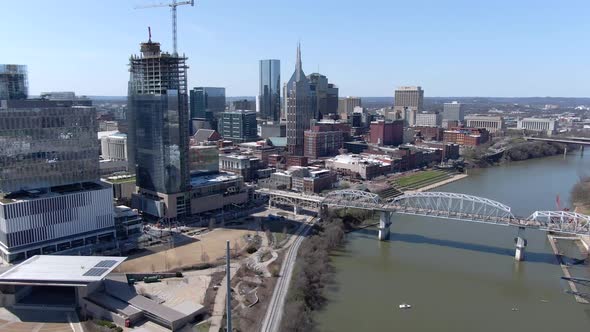 Aerial of Nashville Skyline 4k in Spring