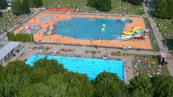 Aerial View of Open Air Swimming Pool in City