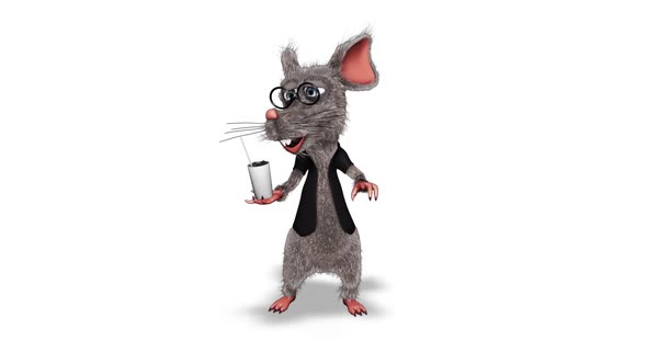 Cartoon 3D Rat Show Fast Food  Looped on White