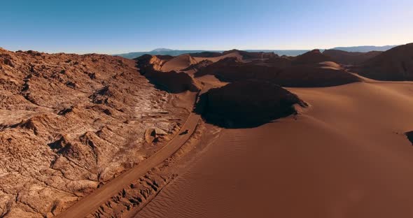 Aerial View Over the Road in World's Most Arid Desert - Atakama. Moon Valley. Chile