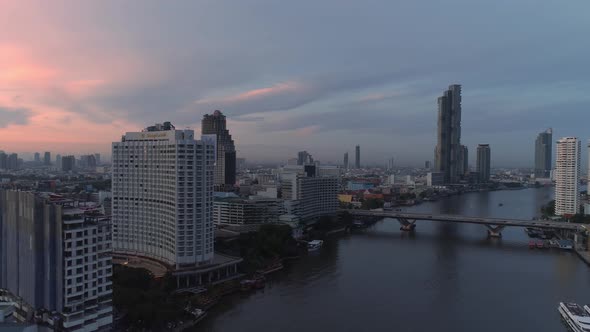 4k Aerial city view of Bangkok dowtnown, Flying over Bangkok, Thailand.