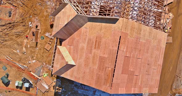 Architectural Details of Attic Wooden Roof System at Construction Site