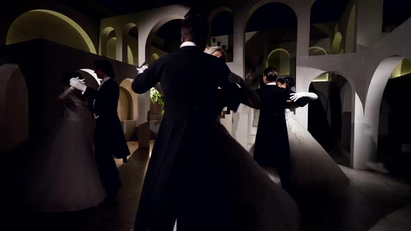 Debutantes are Dancing in Annual Ball in Amazing Palace Ladies and Gentlemen are Whirling in Waltz