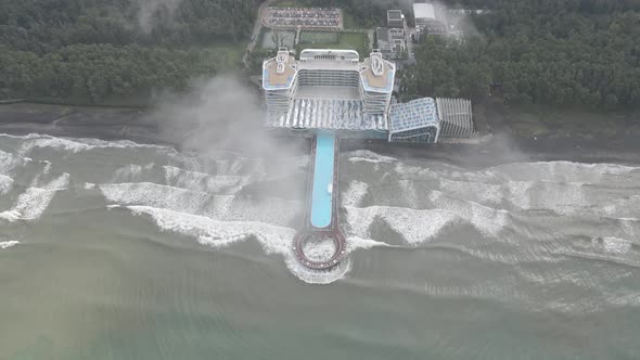 Shekvetili, Georgia - September 10 2020: Aerial view of Modern hotel Paragraph