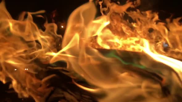 Closeup of fire burning in 10x slowmotion