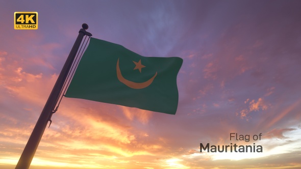 Mauritania Flag on a Flagpole V3 - 4K