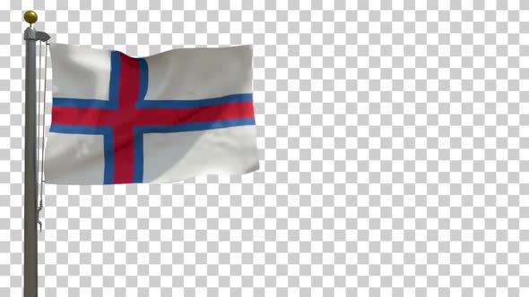 Faroe Islands Flag (Denmark) on Flagpole with Alpha Channel - 4K