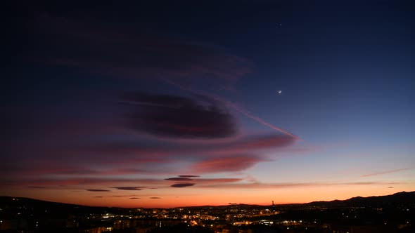 Sunset sky over city in evening