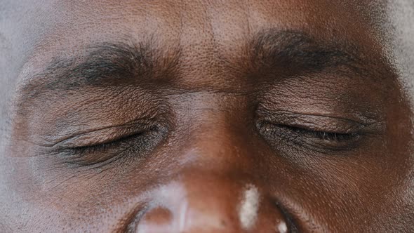 Extreme Close Up Body Part Human Male Wrinkled Face African American Senior Elderly Adult Man with