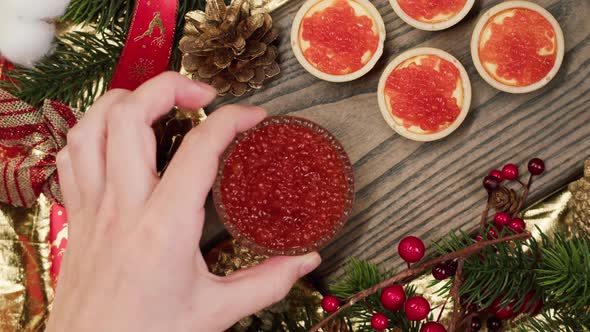 Red Caviar on Festive Dinner Top View