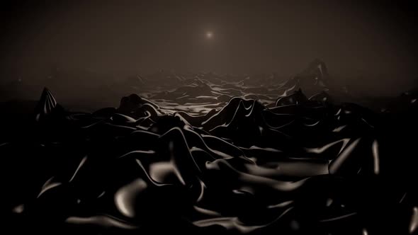 Black Liquid Landscape With Lonely Star