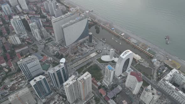 Aerial shot of Dinamo Batumi Stadium near Heroes Square against cityscape