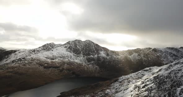 4k Drone footage of Snowdonia in winter.