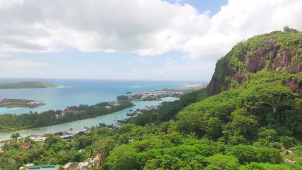 Amazing Aerial View of Mahe' Mountains and Eden Island Homes Seychelles