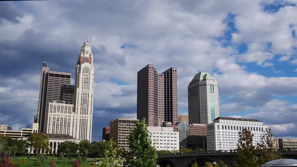 Downtown Columbus Ohio on a blustery day time lapse