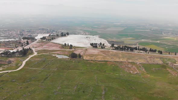 Aerial Drone View of Pamukkale Ancient City Hierapolis