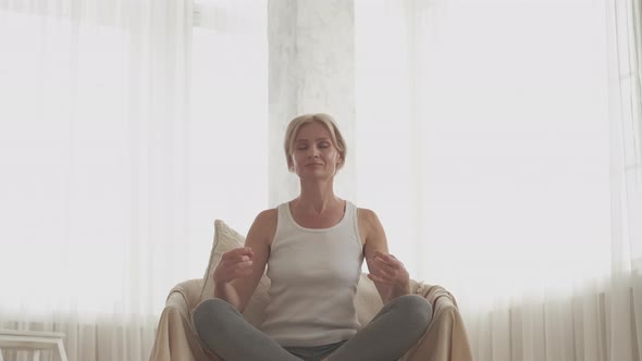 Relaxation Practice Peaceful Woman Home Meditation