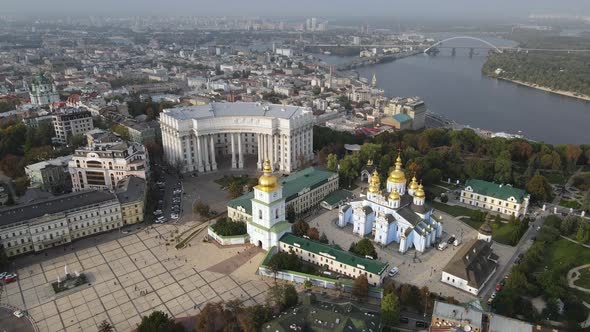 St. Michael's Golden-Domed Monastery in Kyiv, Ukraine. Slow Motion, Kiev