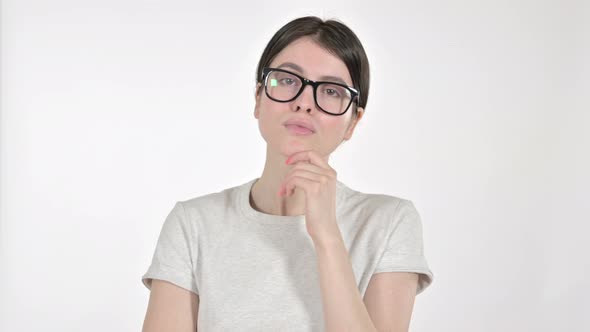 Young Woman Thinking About Something on White Background