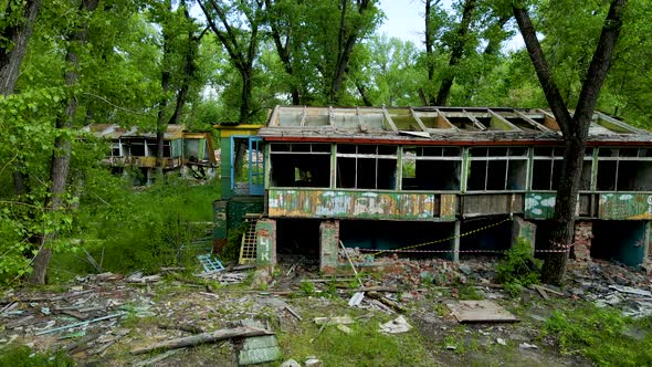 Destroyed abandoned buildings in the forest