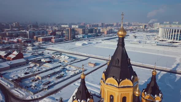 Flying Around The Alexander Nevsky Church In The Winter City Of Nizhny Novgorod