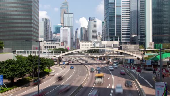 Timelapse Hong Kong Street Highway with Heavy Traffic on Day