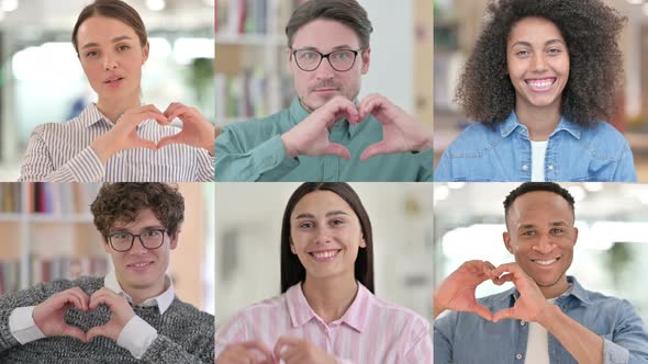 Collage of Multiple Race People Showing Heart Sign By Hand