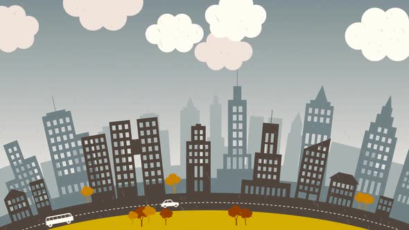 Loopable animation presents the change of seasons in the vector cartoon city.