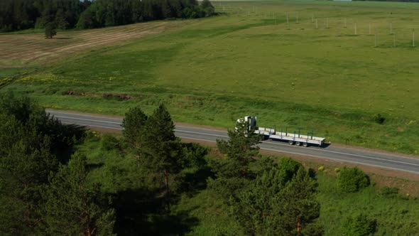 Aerial View of a Truck on the Highway