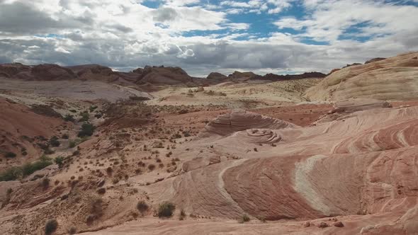 Aerial view of Fire Wave rock formation at Valley of Fire State Park in Nevada