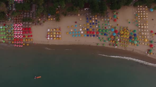 aerial footage upview of Beira-Mar beach in Fortaleza, Ceara, Brazil