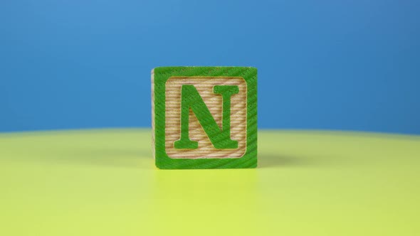 Close up shot letter "N" alphabet wooden block