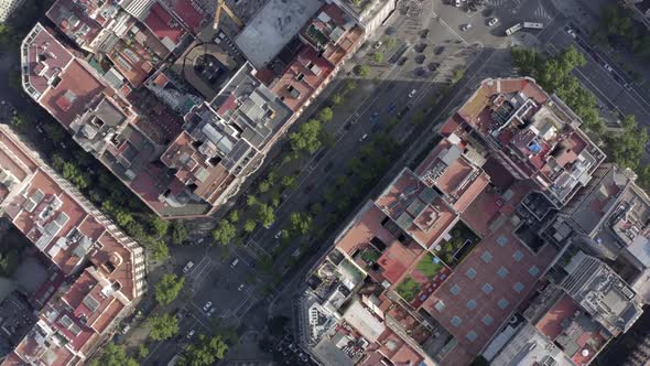 City Streets and Rooftops of Barcelona in the Summer Bird's Eye View