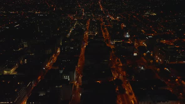 High Angle View of Illuminated Streets in City at Night