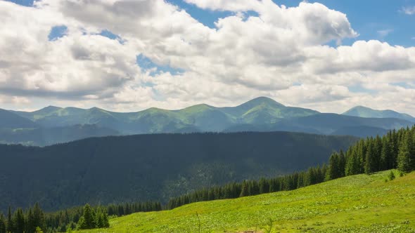 Mountain Landscape with a Fast Clouds and Shadows