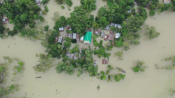 Aerial view of a residential district in Keraniganj flooded by monsoon rains in Dhaka province, Bang