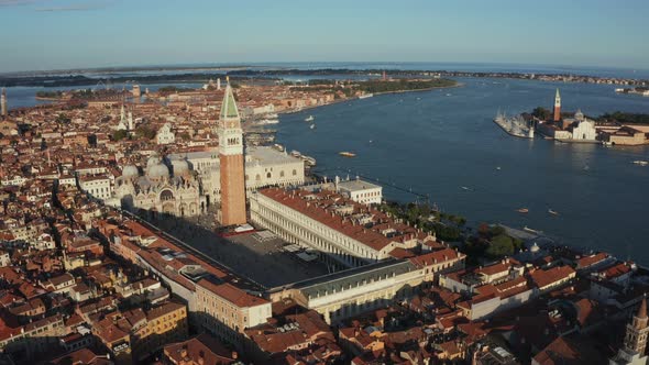 Aerial Panoramic Photo of Iconic and Unique Campanile in Saint Mark's Square