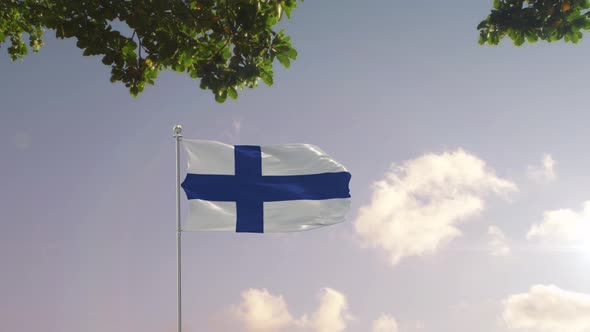 Finland Flag With  Modern City 