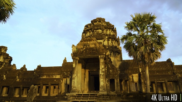 4K Entrance to the Main Temple Building at Angkor Wat in Siem Reap, Cambodia