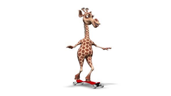 Cartoon 3D Giraffe Skateboard  Looped on White