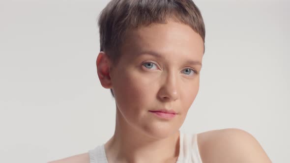 Caucasian Blue Eyed Model Alone in Studio Portrait