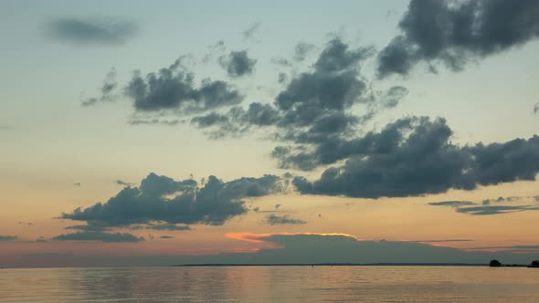 Beautiful Sunset With Clouds And River, Time Lapse